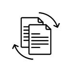A stack of organized documents on a desk and a digital screen displaying scanned files, representing document management, digital archiving, and secure file handling.